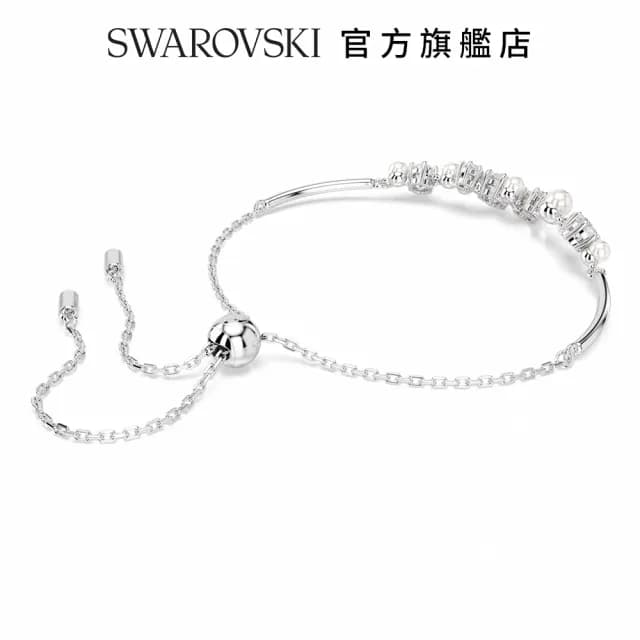【SWAROVSKI 施華洛世奇】Constella 手鐲水晶珍珠圓形切割 白色 鍍白金色