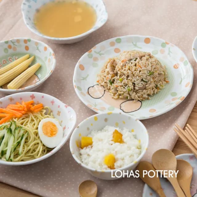 【LohasPottery 陸寶】日本製 美濃燒 動物卡通釉下彩壓紋飯碗(餐具四件組)