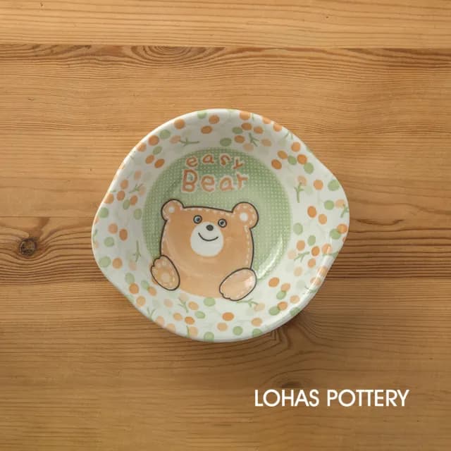 【LohasPottery 陸寶】日本製 美濃燒 動物卡通釉下彩壓紋餐具｜6.9 吋橢圓雙耳缽 五入組(附湯盤 料理盤)