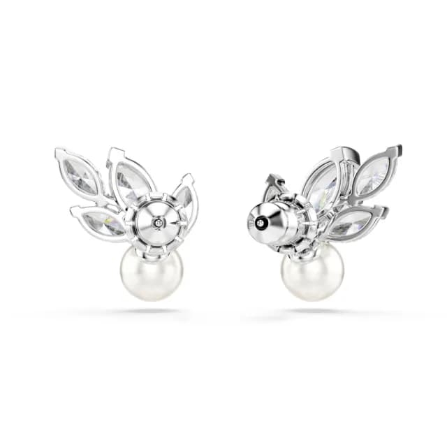 【SWAROVSKI 施華洛世奇】Louison Pearl 耳釘 穿孔耳環 葉 白色 鍍白金色(線上限定款)