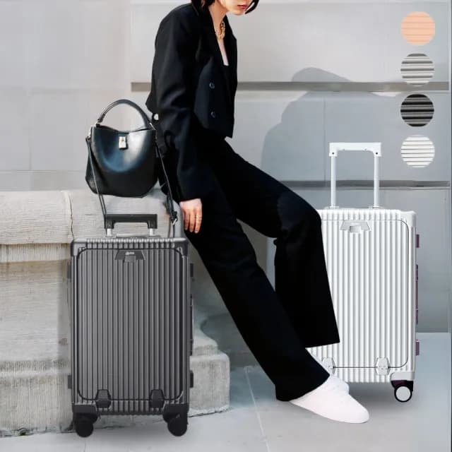 【Arlink】登機箱20吋 前開式行李箱｜鋁框行李箱｜五大功能附杯架手機架(廉航登機箱/前開登機箱/登機箱)