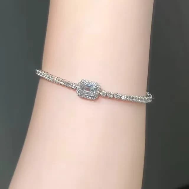 【鉅曜】PT950 1克拉 IGI 豪華時尚排鑲滿鑽祖母綠車工鑽石手鏈 培育鑽石(培育鑽石 鉑金 鑽石手鍊 鑽石)