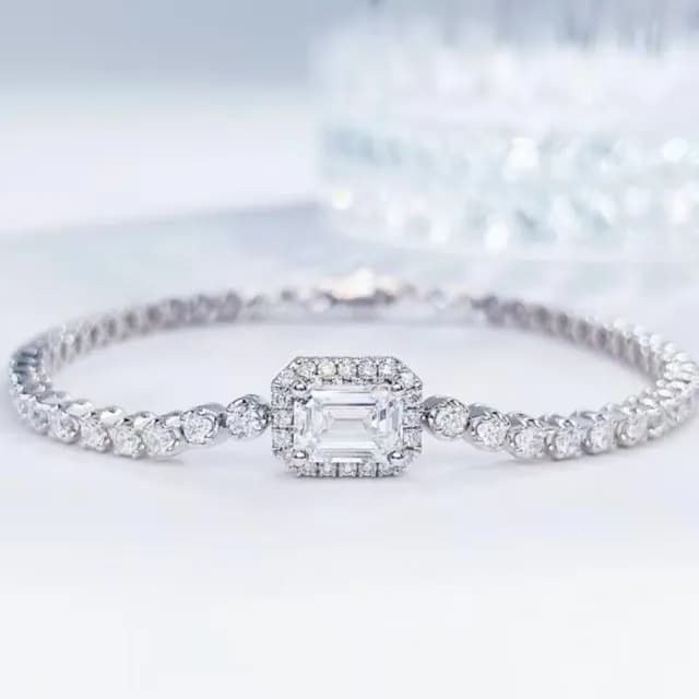 【鉅曜】PT950 1克拉 IGI 豪華時尚排鑲滿鑽祖母綠車工鑽石手鏈 培育鑽石(培育鑽石 鉑金 鑽石手鍊 鑽石)