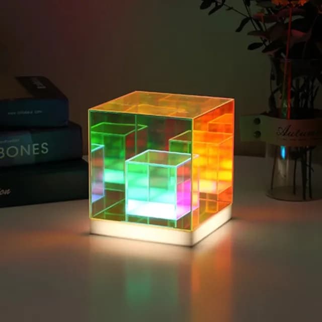 【送禮首選】氛圍感立體魔方小夜燈(電競房 桌面 裝飾燈 氛圍燈 房間佈置 生日禮物 床頭燈 USB 聖誕禮物)