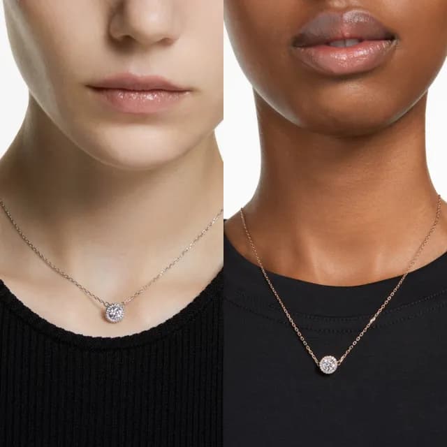 【SWAROVSKI 施華洛世奇】Una Angelic 鏈墜 圓形切割 密鑲 白色 鍍白金色/鍍玫瑰金色(2色任選_情人節禮物)