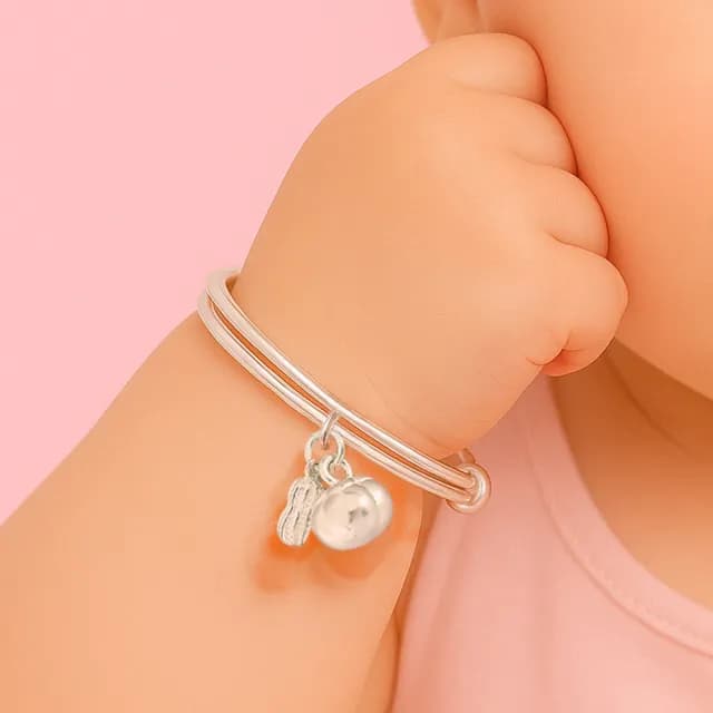 【珠兒綠】999純銀 好事花生嬰兒純銀手鐲 開運(純銀手環 手鍊 嬰兒0-4歲 附禮盒禮袋 彌月禮物)