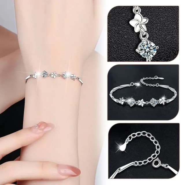 【MoonDy】雙11 女生手鍊 飾品 純銀手鍊 莫桑石手鍊 小花手鍊 抗過敏手鍊 五葉草手鍊