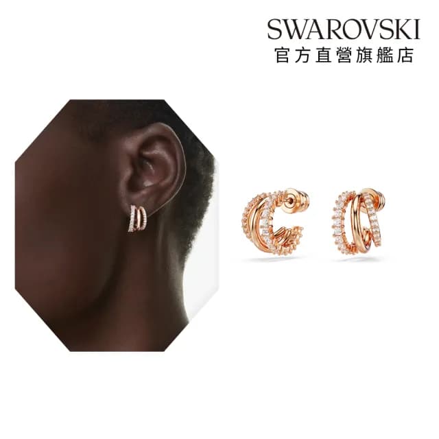 【SWAROVSKI 施華洛世奇】Hyperbola 大圈耳環 混合式切割 迷你 白色 鍍玫瑰金色(情人節禮物)
