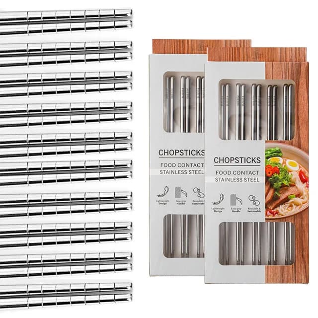 【midou】質感304防滑不鏽鋼筷盒裝十雙入(304筷子10雙家庭組 家用304不鏽鋼筷 304餐具)