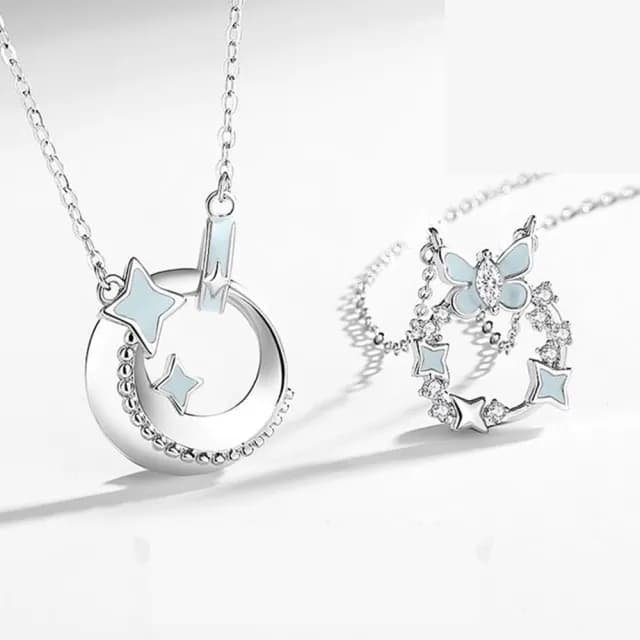 【巴黎精品】現貨+預購 頂級925純銀項鍊女項鍊項鏈鎖骨鍊情人節禮物情侶對鍊(環環蝴蝶夜光男女飾品a1li66)