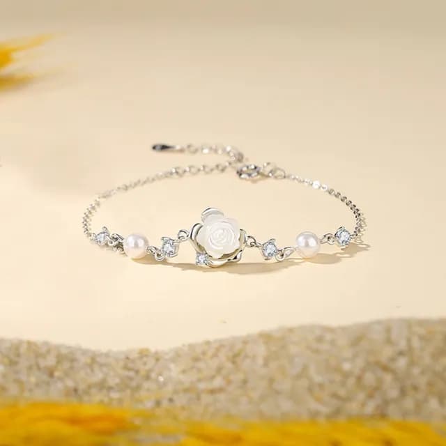 【巴黎精品】現貨+預購 頂級925純銀手鍊情侶手鏈女首飾情人節禮物(森系純銀白玫瑰情侶手鍊男女飾品a1li31)