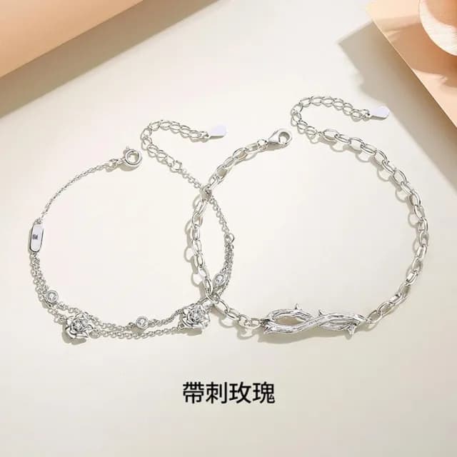 【巴黎精品】現貨+預購 頂級925純銀手鍊情侶手鏈女首飾情人節禮物(荊棘玫瑰情侶男女飾品a1li9)