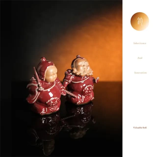 【新川】鈞瓷門神茶寵 福祿壽主題(非遺鈞瓷茶寵 開運門神造型 新春文創禮品 吉祥茶席擺件)