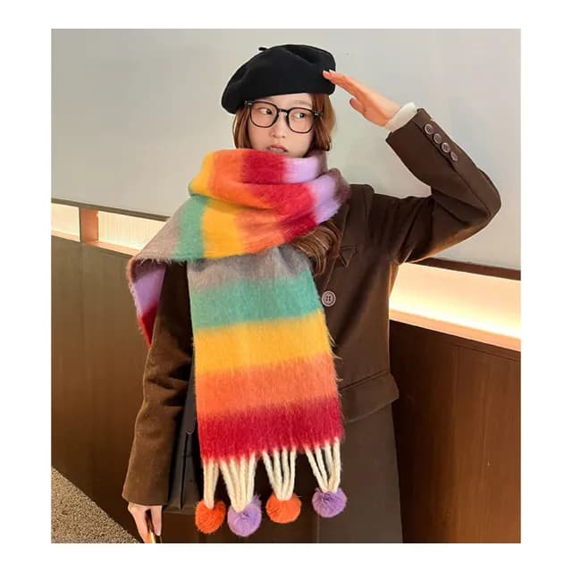 【Jun Jun】加厚刷毛彩色圍巾 披肩_多巴胺