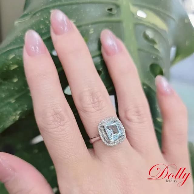 【DOLLY】1.50克拉 無燒海水藍寶鑽石戒指-003(母親節 交換禮物 長輩送禮首選)