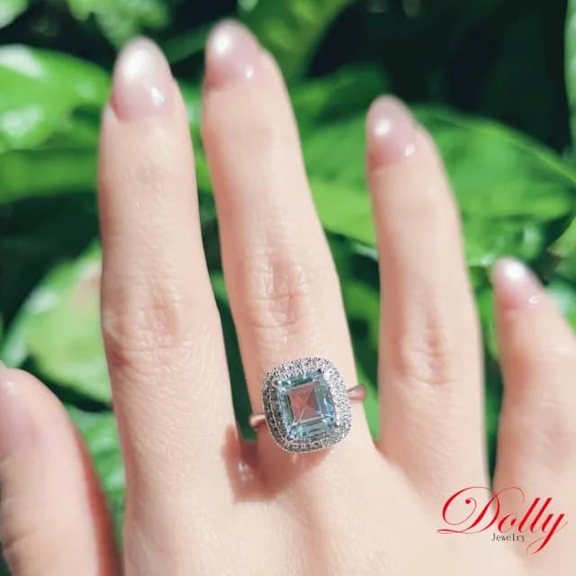 【DOLLY】1.50克拉 無燒海水藍寶鑽石戒指-003(母親節 交換禮物 長輩送禮首選)