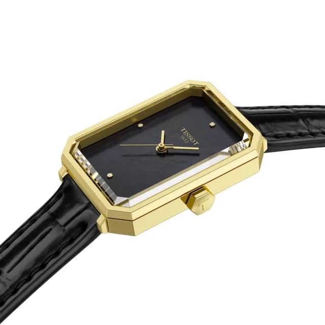 【TISSOT 天梭】SRV系列 復古經典方形珍珠貝石英錶-30mm/金(T1601103612600)