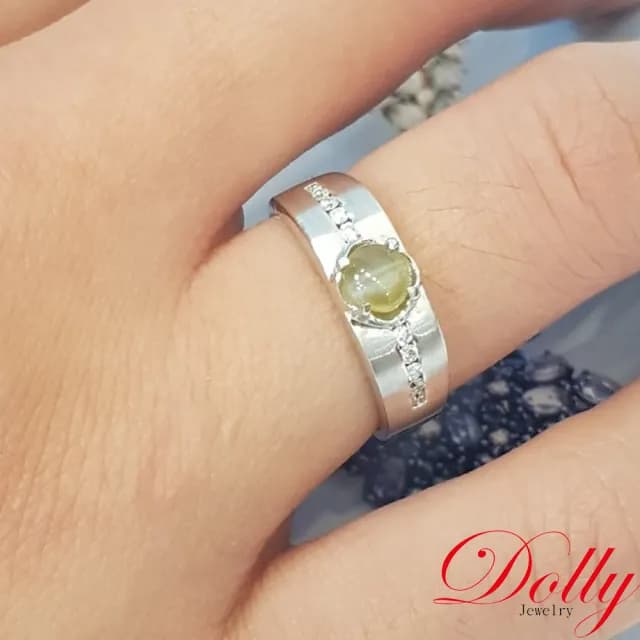 【DOLLY】14K金 金綠玉貓眼鑽石戒指(母親節 交換禮物 長輩送禮首選)