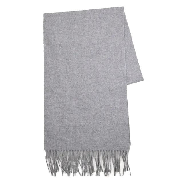 【MOSCHINO】簡約電繡小熊LOGO純羊毛流蘇保暖披肩長圍巾(灰)