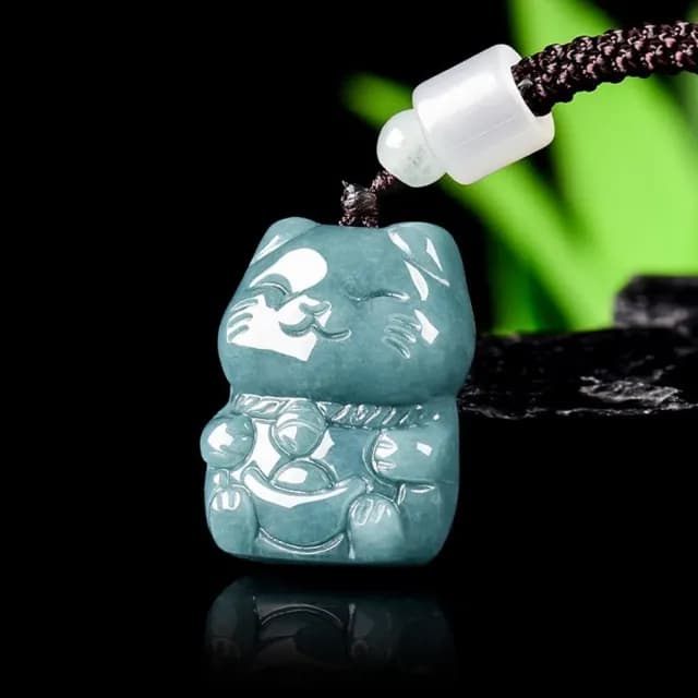 【Penny珮妮】A貨翡翠藍水 招財貓 項鍊吊墜(母親節 生日禮物 交換禮物 尾牙 新年 結婚 情人節)