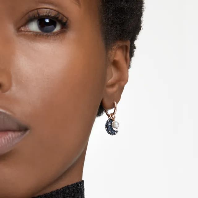 【SWAROVSKI 施華洛世奇】Sublima 水滴形耳環 水晶珍珠 非對稱設計 月亮 漸層色 鍍玫瑰金色(情人節禮物)