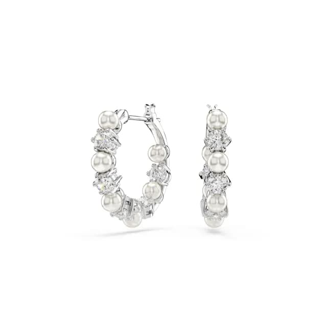 【SWAROVSKI 施華洛世奇】Matrix 大圈耳環 水晶珍珠 圓形切割 白色 鍍白金色(情人節禮物)