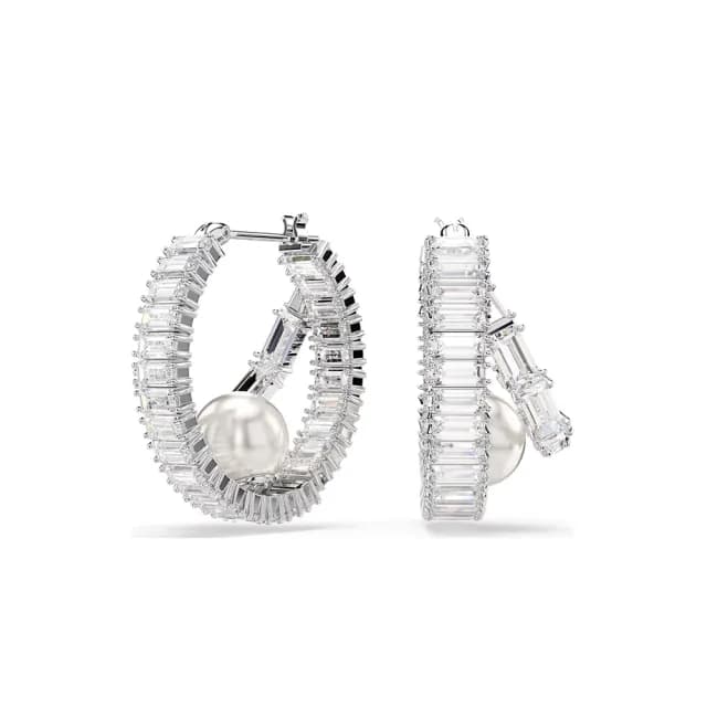 【SWAROVSKI 施華洛世奇】Ariana GrandeX Swarovski 大圈耳環 水晶珍珠 鍍白金色(限量聯名款_情人節禮物)