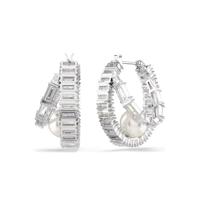 【SWAROVSKI 施華洛世奇】Ariana GrandeX Swarovski 大圈耳環 水晶珍珠 鍍白金色(限量聯名款_情人節禮物)