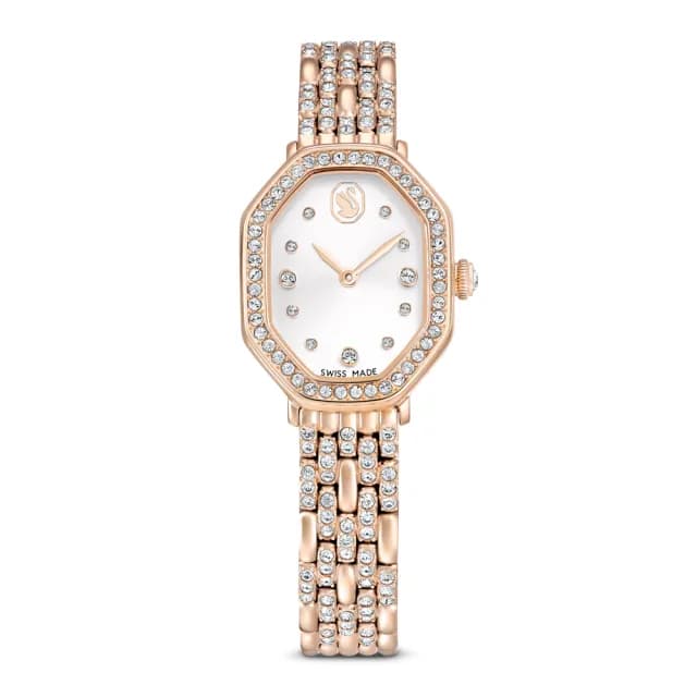 【SWAROVSKI 施華洛世奇】Dextera Octagon 手錶 瑞士製造 金屬手鏈 金色 玫瑰金色潤(情人節禮物)