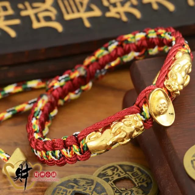 【財神小舖】雙搶貔貅發財五色線手鍊(已開光 招財 元寶 開運手鍊 高雄進寶財神廟)