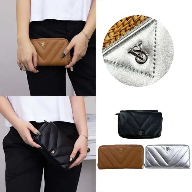 【Victoria Secret】維多利亞的秘密 長夾 VICTORIA SECRET 拉鍊皮夾 質感錢包 零錢袋(1515)