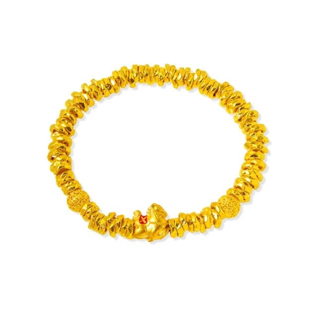 【GJS 金敬順】雙11黃金手鍊 盤纏 馬年 串珠 中性款(金重:1.74錢/+-0.03錢)