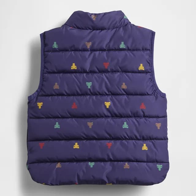 【GAP】男幼童裝 小熊印花立領背心外套-海軍藍(789825)