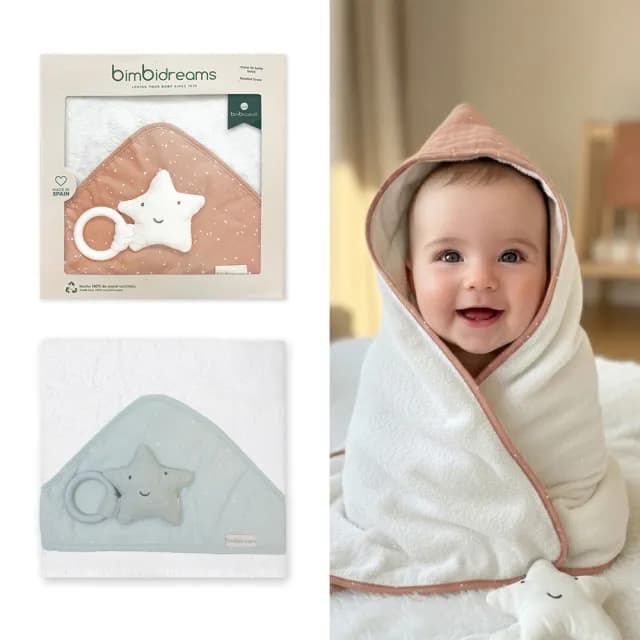 【bimbidreams 奇哥】★網購獨家★竹纖維連帽浴巾+星星固齒器禮盒 75x75cm(寶寶新生兒禮 滿月禮 彌月禮)