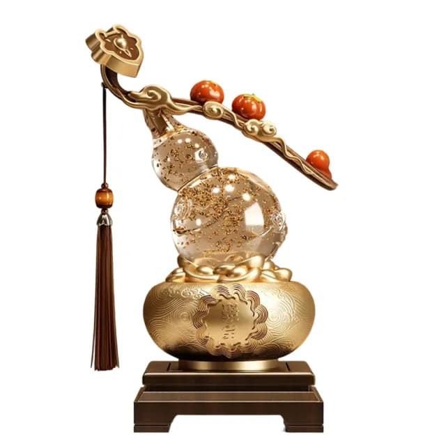 【巨匠】柿柿如意葫蘆擺件 新中式擺飾 客廳酒櫃玄關裝飾品 喬遷新居開業禮物(20*13*28CM聚寶盆葫蘆擺件)