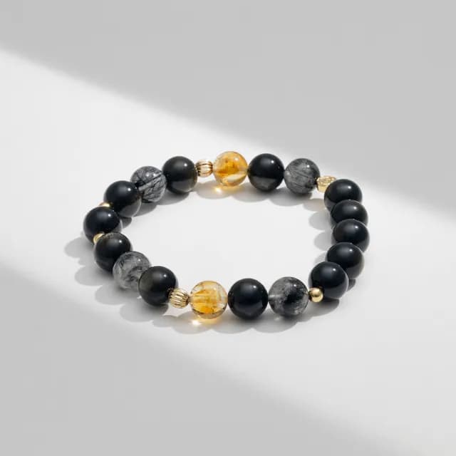 【SPANCONNY 飾品控】夜闌 l 金曜石 黑髮晶 黃塔晶 l 男款水晶手鍊(招財+防小人)