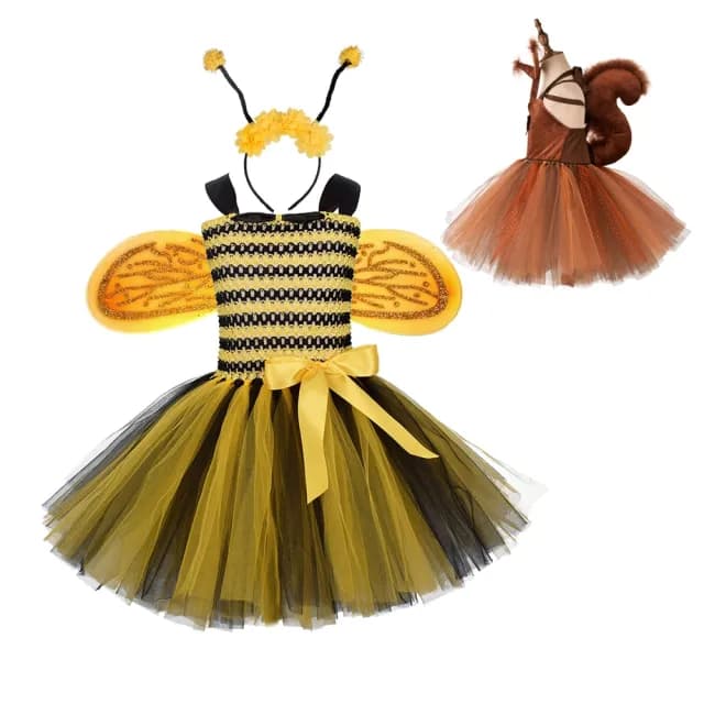 【橘魔法】小蜜蜂 松鼠紗裙洋裝(套裝 萬聖節服裝 動物 造型服 角色扮演 表演 裝扮 女童 兒童 童裝)
