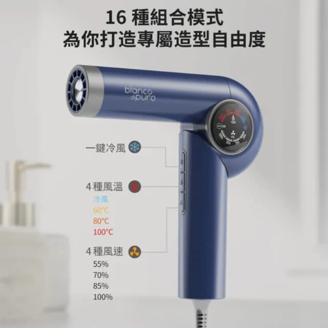【Bianco di puro 彼安特】U7超輕量摺疊高速負離子護髮吹風機 -(HD041)