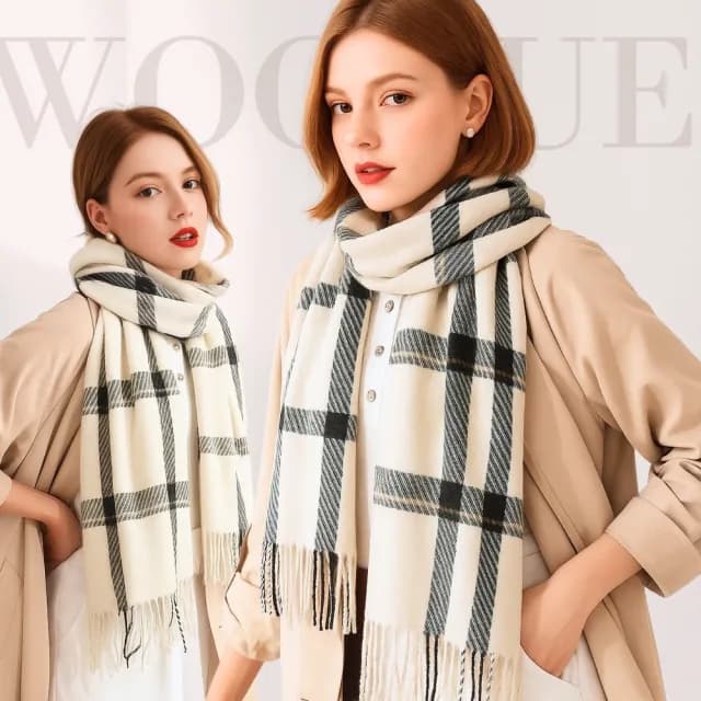 【WOONUE】30款超柔羊毛絨質感英倫千鳥格紋圍巾披肩百搭圍巾斗篷巴寶莉風格(保暖女友老婆媽媽生日聖誕禮物)