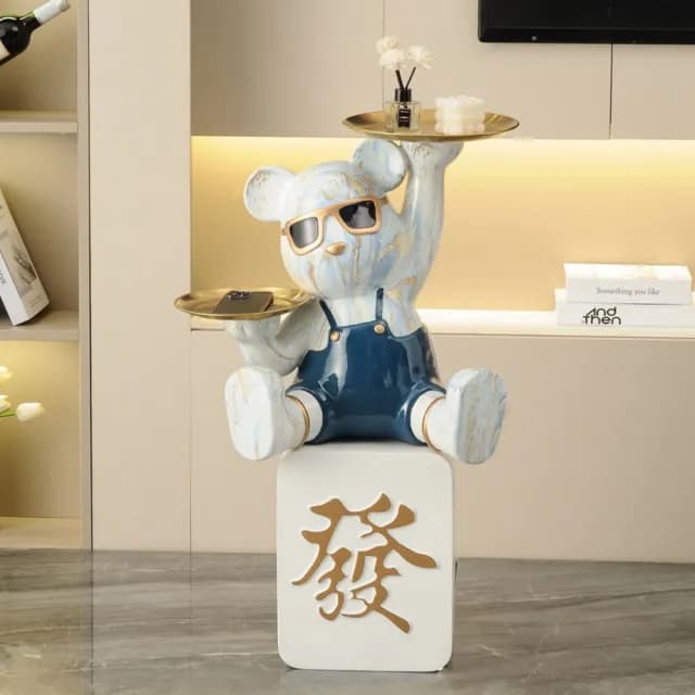 【巨匠】招財貓落地擺件 客廳電視櫃裝飾品 25*20*78CM暴力熊托盤擺飾 開業禮物 喬遷新居禮物(暴力熊擺件)