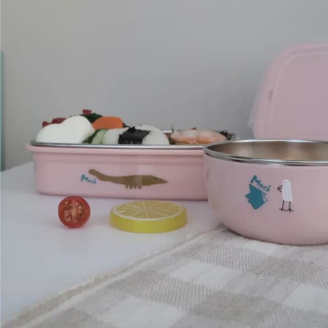 【Moek X Jesper】雙層抗菌可微波不鏽鋼餐盒四件組(便當盒 學習餐具 兒童餐具)
