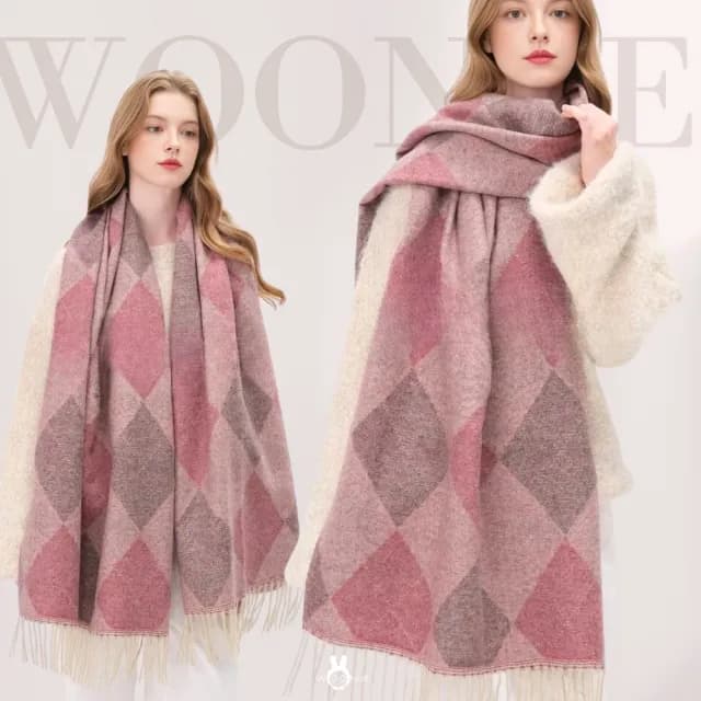 【WOONUE】30款超柔羊毛質感英倫千鳥格紋圍巾披肩百搭圍巾斗篷巴寶莉風格(保暖女友老婆媽媽生日聖誕禮物)