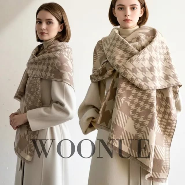【WOONUE】30款超柔羊毛質感英倫千鳥格紋圍巾披肩百搭圍巾斗篷巴寶莉風格(保暖女友老婆媽媽生日聖誕禮物)