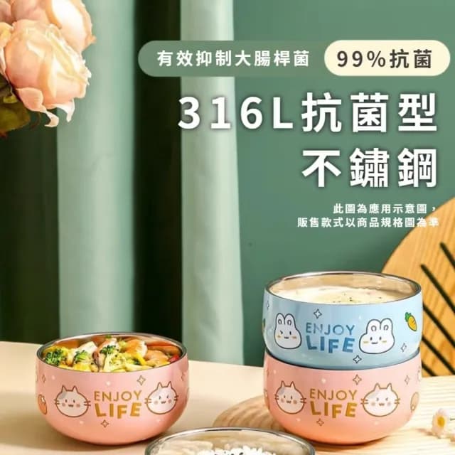 【粉紅貓咪】316不鏽鋼雙層防燙碗(雙層隔熱 真空保溫 防摔 加厚 露營 環保餐具 便當盒 飯碗 泡麵碗 兒童)