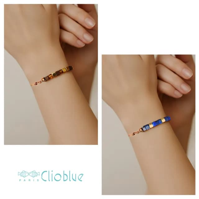 【CLIO BLUE】金磚純鋼手鍊-虎眼石/純鋼金/青金石  Myclio系列金色手鍊(法國巴黎品牌/純鋼)