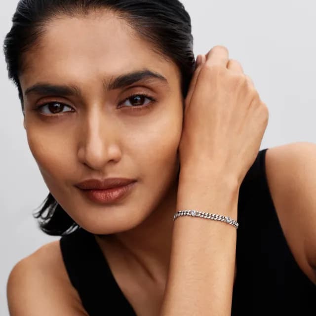 【Pandora 官方直營】心形寶石古巴鏈手鏈