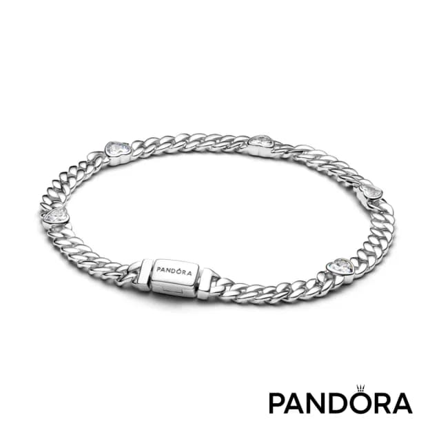 【Pandora 官方直營】心形寶石古巴鏈手鏈