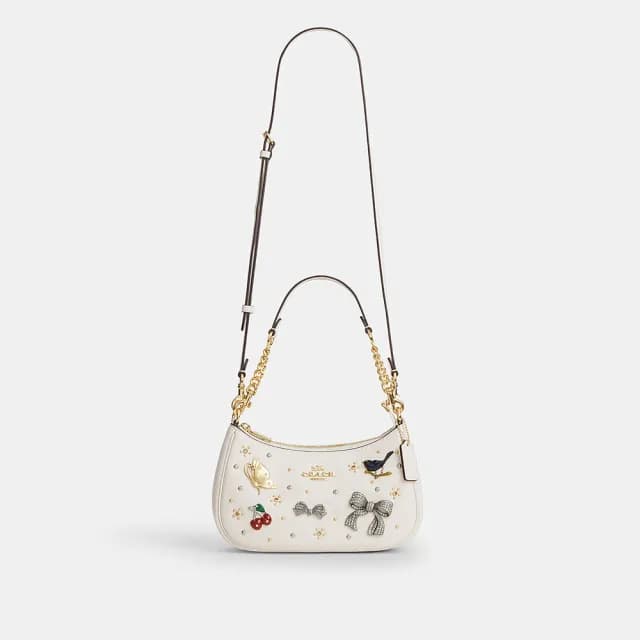 【COACH】蔻馳官方直營 TERI 別針裝飾單肩手袋 肩背包-IM/粉筆白色(CCE87)