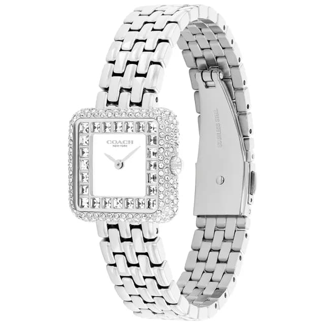 【COACH】Cass 復古方型輕奢晶鑽女錶 手錶-銀/24mm 禮物 送禮 推薦(CO14504558)