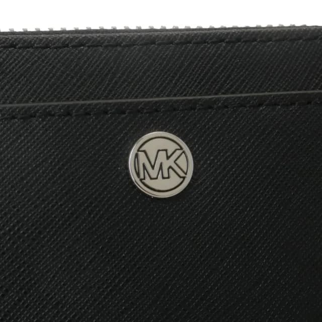 【Michael Kors】小圓MK 防刮銀鍊帶方型卡夾/零錢包(黑)
